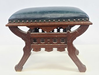Victorian, Blue/green Leather Foot Stool