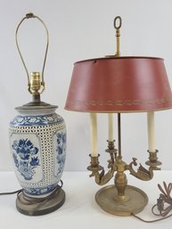 2, Vintage, Metal And Porcelain Lamps - One Has A Metal Swan Motif