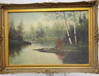 C.T. MITCHELL (AMERICAN) Oil On Canvas Of Beautiful Stream Landscape