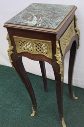Antique, Marble And Metal Gilded Stand With Beaded Edge Work
