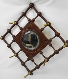 Unique, Stick And Ball Antique Mirror With Brass Clothes Hangers