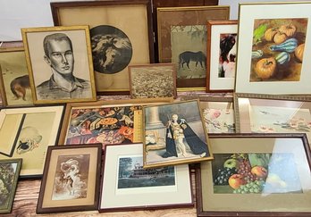 Large Lot Of 16 Pieces Of Art