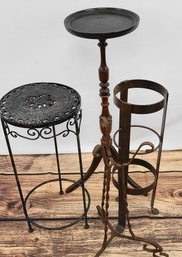 Lot Of Antique Metal And Wood Plant Stands