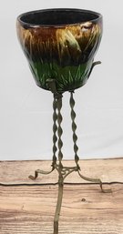Antique, Iron Plant Stand With Jardiniere