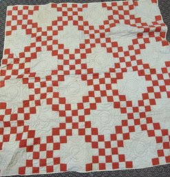 Red And Gray Diamond Quilt - Made By Hand And Sewing Machine