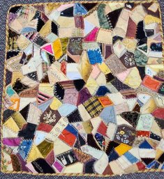 Small, Rope Edged, Hand Sewn Crazy Quilt