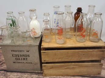 Vintage, Milk Bottles And Milk Box Collection - New Hampshire, Maine, Mass.