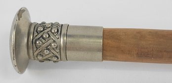 Metal Topped Cane Or Walking Stick With Banded Design