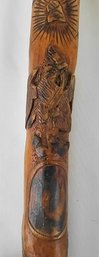 U.s. Marines, Antique Cane Or Walking Stick - Wood Carved And Burned - Eagle Emblem