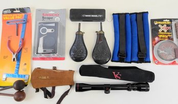 Hunting Lot With 2 Contemporary Powder Flasks, Scope And More