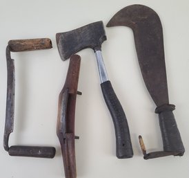 Antique Tool Lot Including Boy Scouts Hatchet, Drawer Shaves And More