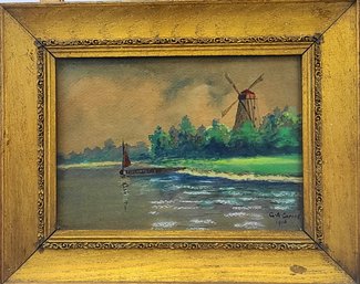 1910 Gouche Painting Of A Windmill (signed But Not Legible)