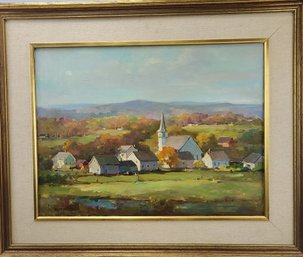 (ralph Shepard - American) Signed  Impressionist Oil Painting Of A Rural Church Scene In Autumn