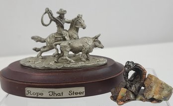2 Small Figurine Sculptures - Miner And Cowboy