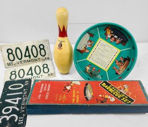 Great Man Cave Lot - Bowling Pin, Beer Tray, License Plates And More