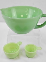 Fireking Jadite Batter Pitcher And 2 Small Green Measures