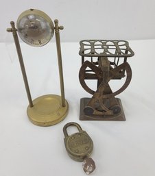 Vintage, Postage Scale, Clock And Lock With Key