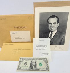 Vintage, President Nixon Mail Correspondence With Gifted One Dollar Bill