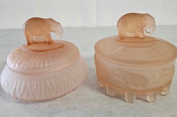 2, Vintage, Frosted Elephant Vanity, Covered Bowls