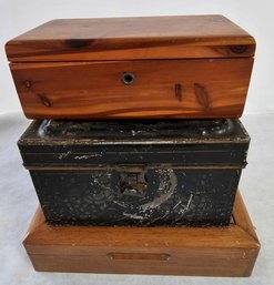 Lane Cedar Box, Tin Document Box And A Jewelry Box