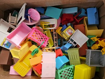 Box Full Of Vintage Toy Dollhouse Furniture
