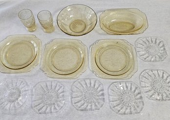 Amber And Clear Depression Glass Lot