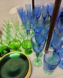 Stemware And Green Glass Lot