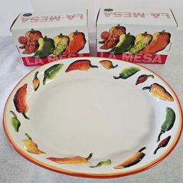 Lot Of La Mesa, Clay Art Serving Platter And Dipping Bowls - 1990's Vintage New