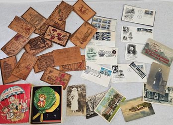 Stamp Covers, Leather Postcards, And Real Photo Postcards Lot