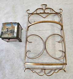 Small Metal And Glass Curio Shelf With Trinket Box