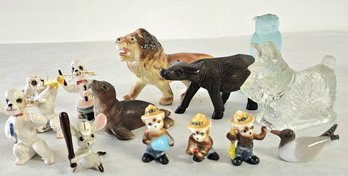 Grouping Of Animal Figurines Including Candy Container And Royal Copenhagen Seagull