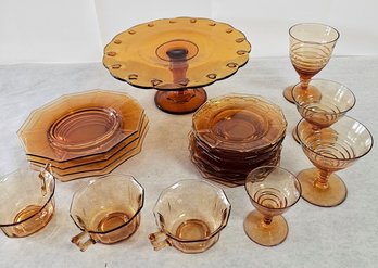 Fine Lot Of Amber Glassware - Some With Cambridge Mark