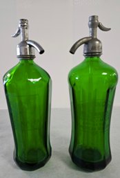 Pair Of Emerald Green Seltzer Bottle - Massachusetts