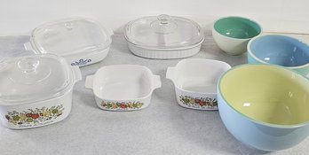 Vintage Covered Casserole Dishes And Contemporary Mixing Bowls
