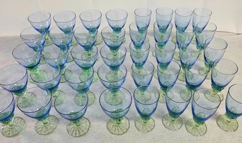 Huge, Vintage Stemware Lot - Rocco Bormioli Italy - Gorgeous, Blue And Green