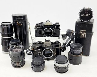 Large Lot Of Vintage 35mm Cameras And Lenses - Mostly Canon