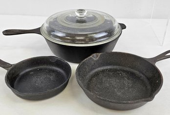 Lot Of 3, Cast Iron Cookware Pots And Pans - Wagner And Lodge