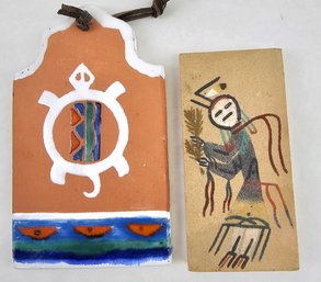 Beyay Navajo Painting And Mexican Signed Art Plaque