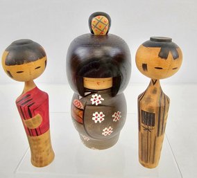 Japanese Wooden Bobble Head Dolls And Wooden Doll