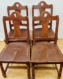 Lot Of 4, Solid, Antique Oak Dining Chairs With Acorn Decoration