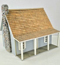 Vintage, Stone Chimney Dollhouse With Dolls And Furnishings