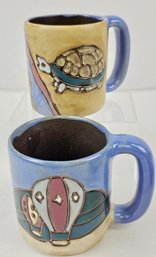 Lot Of 2, Oversized Pottery Coffee Mugs - Designs By Mara Mexico