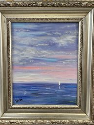 Ocean And Sailboat Painting - Oil On Canvas, Signed 12.5' X 14.5'