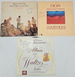 3 - Signed Vinyl, Record Albums - Randy Armstrong, Paul Winter & Mishel Piastro
