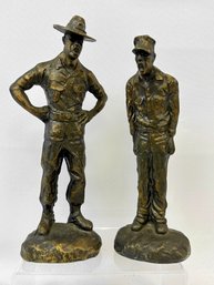 Lot Of Two 9' Spelter Soldiers - Sargent And Recruit Signed, Timmerman
