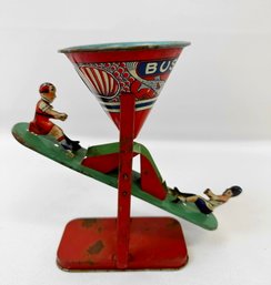 1940's Chein Sand Toy, Tin See Saw Toy 'busy Mike'