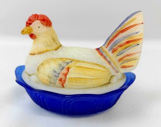 Hand Painted Fenton Hen On Nest Signed By Artist