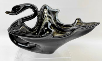 Black,  Art Glass Swan - Beautiful