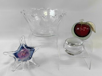 Lot Of 3 Art Glass Paperweights And 1,  Art Glass Bowl Signed 'PH'
