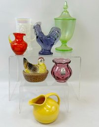 Misc.  Glass & Ceramic Lot - Fenton Amethyst Rooster, Pilgrim Cranberry Glass  & More